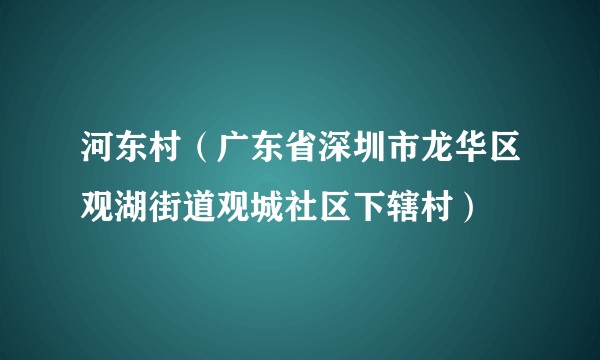 河东村（广东省深圳市龙华区观湖街道观城社区下辖村）