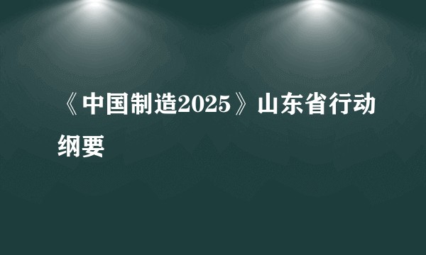 《中国制造2025》山东省行动纲要