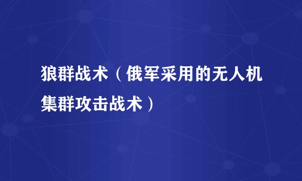 狼群战术（俄军采用的无人机集群攻击战术）