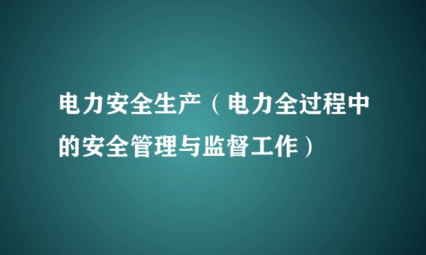 电力安全生产（电力全过程中的安全管理与监督工作）