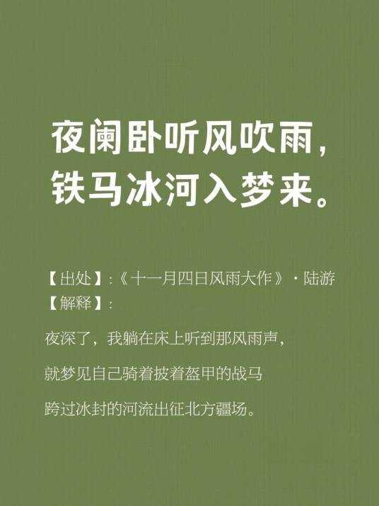夜阑卧听风吹雨，铁马冰河入梦来