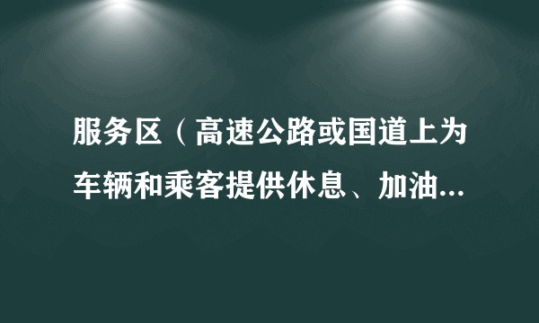 服务区（高速公路或国道上为车辆和乘客提供休息、加油、餐饮等服务的配套设施区域）