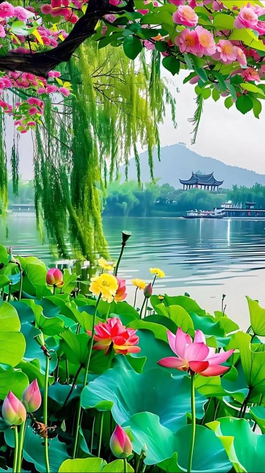 西湖荷花（杭州西湖水域的荷花景观）