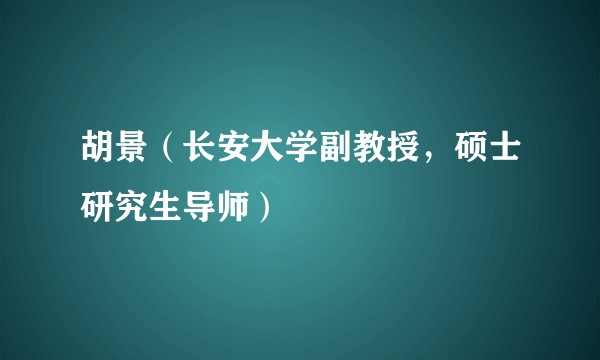 胡景（长安大学副教授，硕士研究生导师）