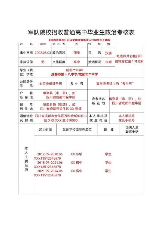 征集和招录人员政治考核表
