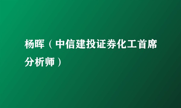 杨晖（中信建投证券化工首席分析师）