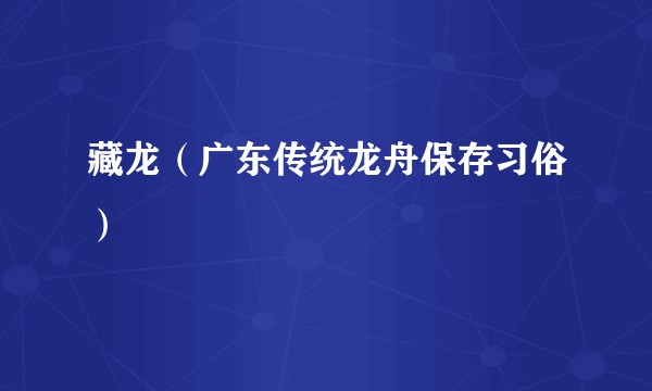 藏龙（广东传统龙舟保存习俗）