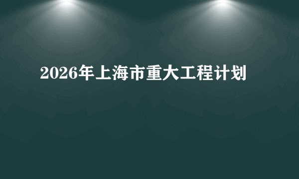 2026年上海市重大工程计划